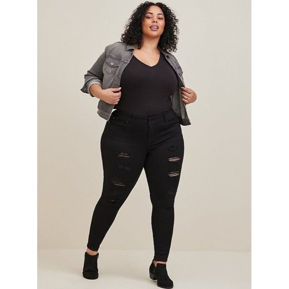 torrid Denim - Torrid Bombshell Skinny Jeans Premium Stretch High Rise Destructed Denim Pants